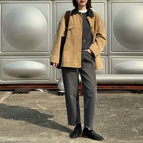 Damen Modische Utility-Jacke mit Karomuster Echoarchiv