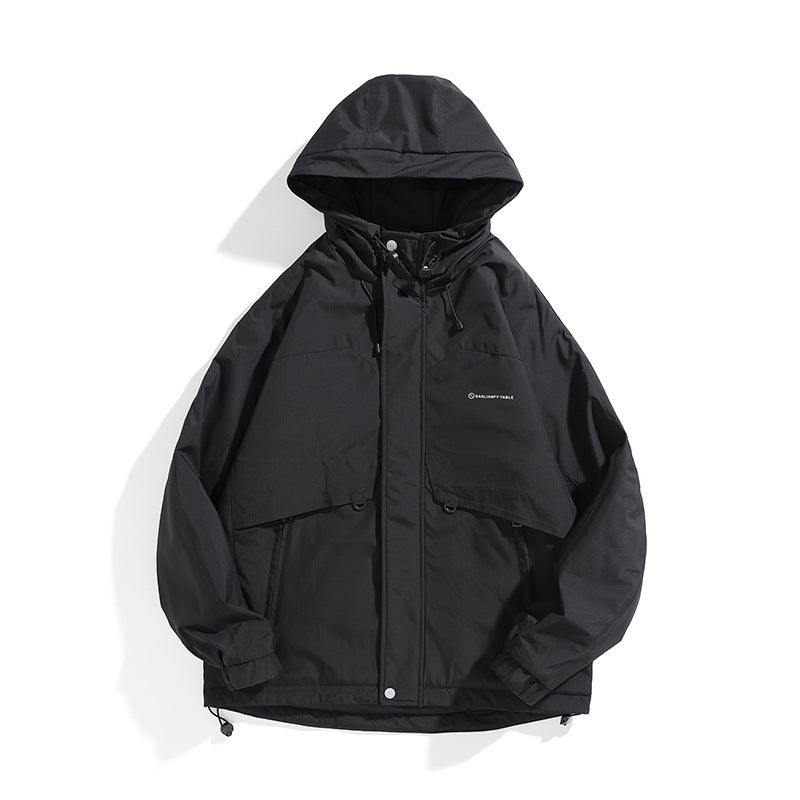 Unisex Weit geschnittener wetterfester Parka mit Kapuze, Kordelzug und aufgesetzten Pattentaschen Echoarchiv