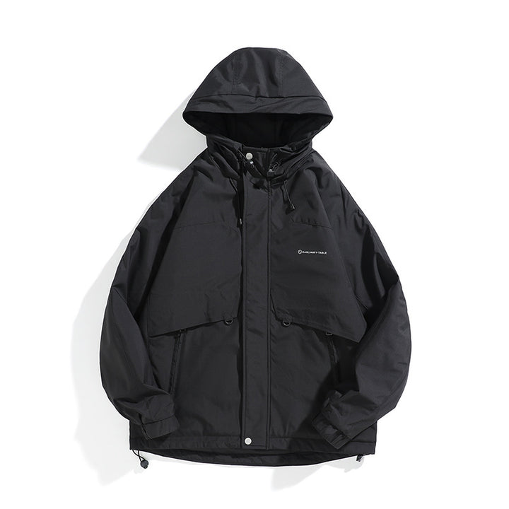 Unisex Weit geschnittener wetterfester Parka mit Kapuze, Kordelzug und aufgesetzten Pattentaschen Echoarchiv