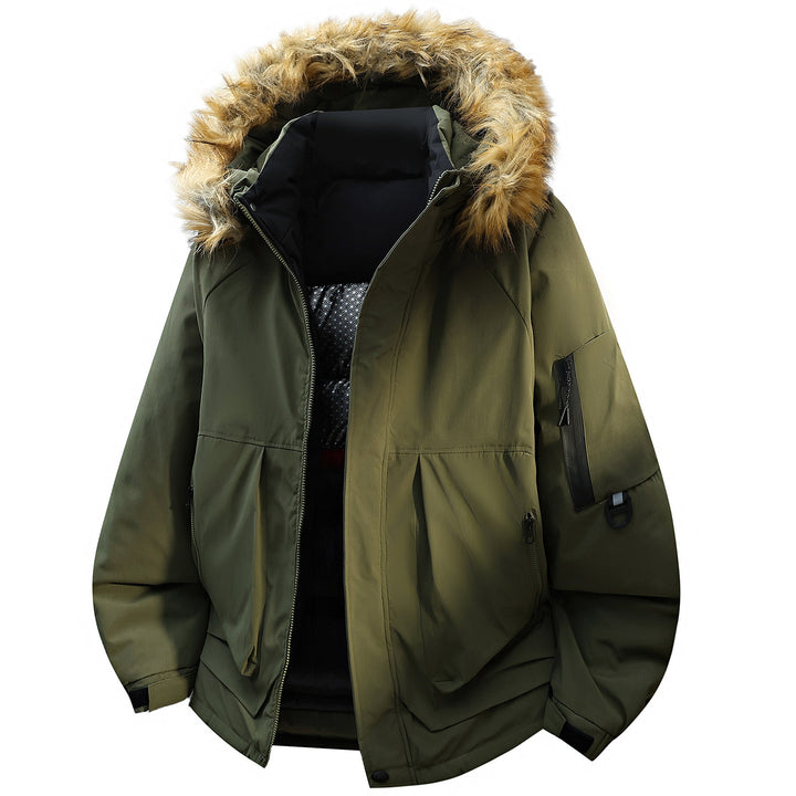 Herren Steppparka mit wattierter Kapuze und Kunstfellbesatz – Marzano
