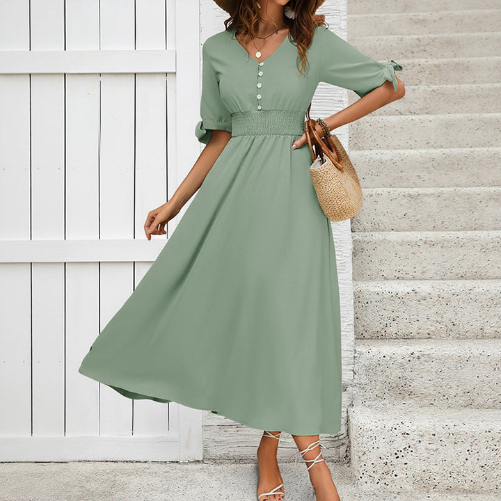 Damen Elegantes Maxikleid mit V-Ausschnitt und Rüschendetails Echo Archiv