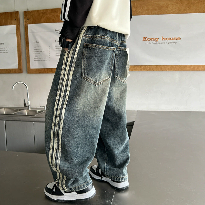 Unisex lässige Baggy-Jeans mit seitlichen Streifen Echo Archiv
