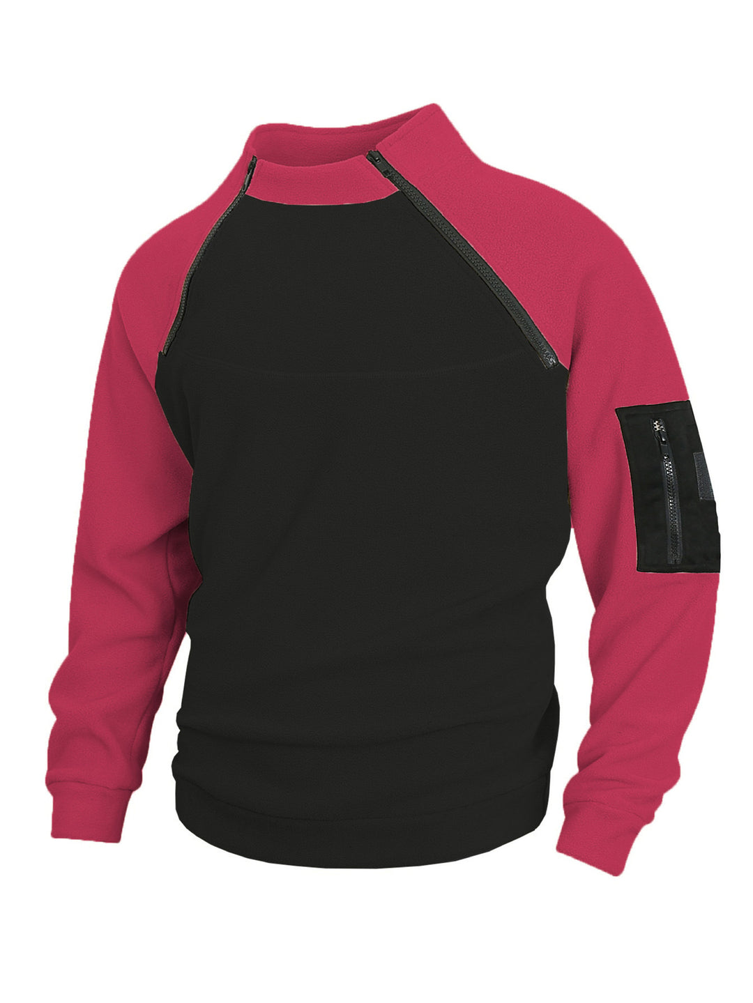 Herren technischer Fleece-Halbzip-Pullover mit asymmetrischen Schulterreißverschlüssen und Reißverschluss-Ärmeltasche – Marzano