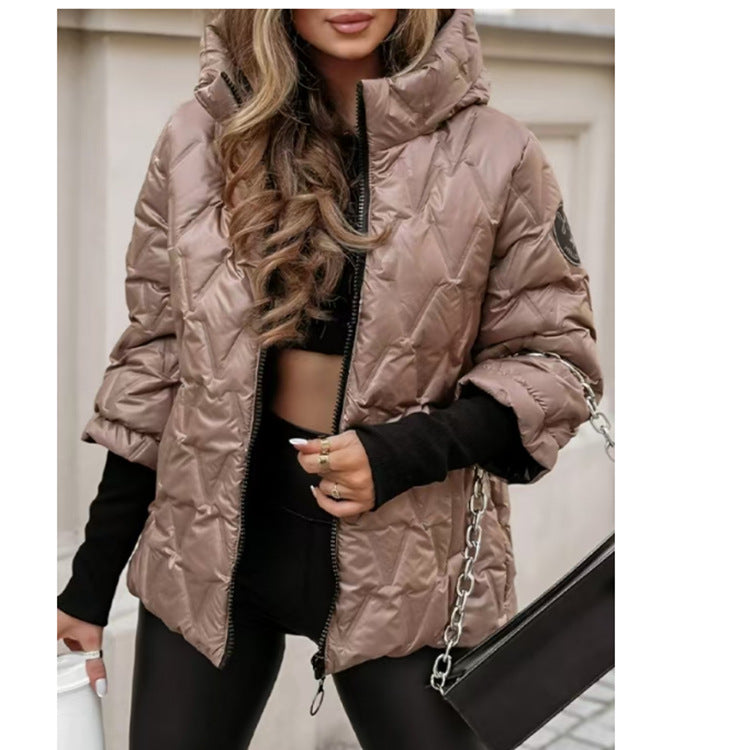 Damen nan kurze gesteppte Wattierte Steppjacke mit Hochkragen Wet-Look und Rippbündchen Echo Archiv