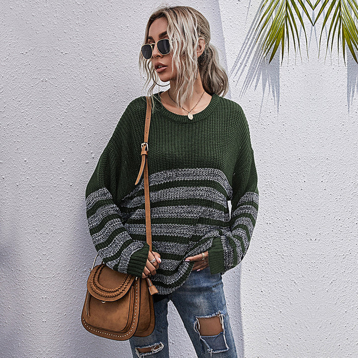 Damen Oversize-Feinstrickpullover mit Rundhalsausschnitt und gestreiftem Struktur‑Muster Echoarchiv