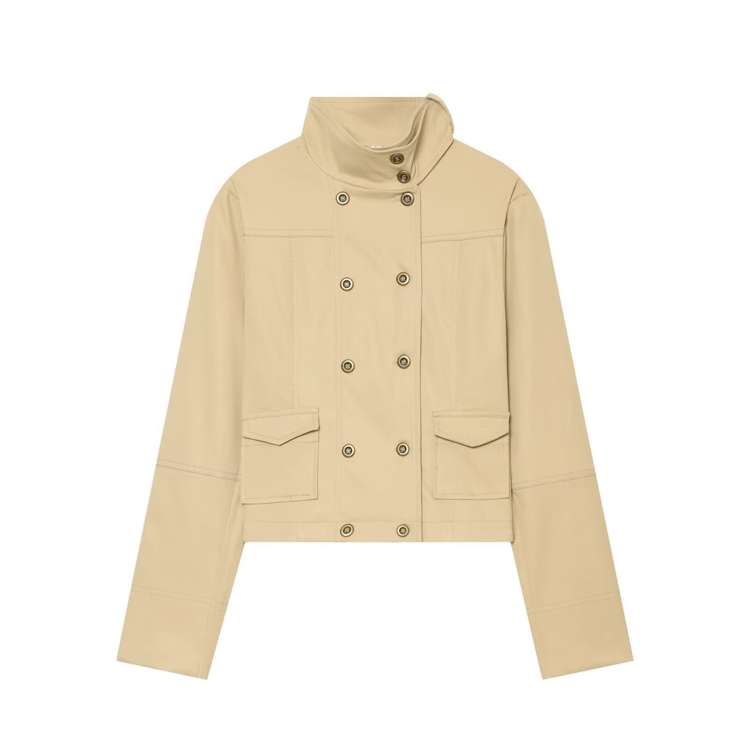 Damen Cropped Doppelreiher-Fieldjacke mit hohem Stehkragen und aufgesetzten Pattentaschen Echo Archiv