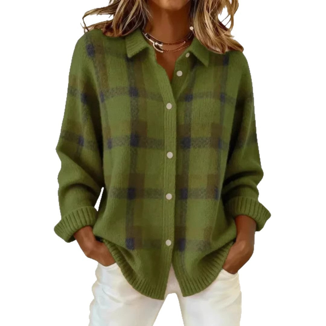 Damen Modische Karierte Strickjacke – Célinea