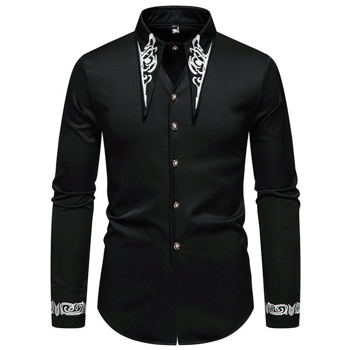 Herren Slim-Fit Business-Hemd mit Stickerei am Kragen und Manschetten Echo Archiv