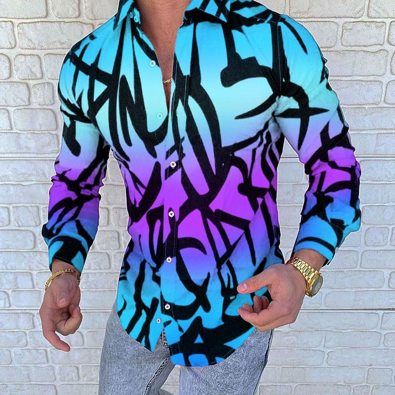 Herren Modisches Langarmhemd mit künstlerischem Graffiti-Design Echoarchiv