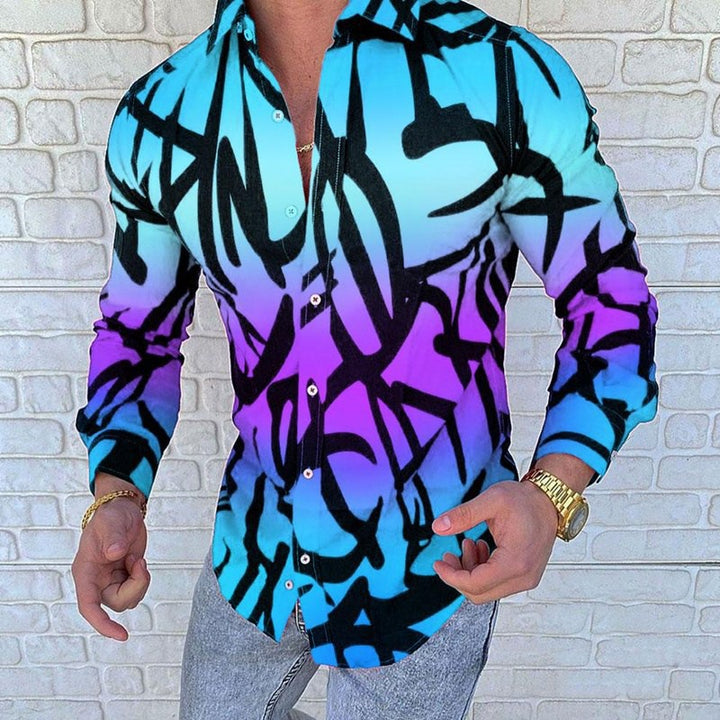 Herren Modisches Langarmhemd mit künstlerischem Graffiti-Design Echoarchiv