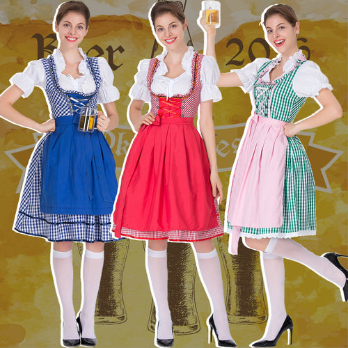 Damen nan karierter Dirndlkleid mit geraffter Schürze und geschnürter Miederfront Echo Archiv