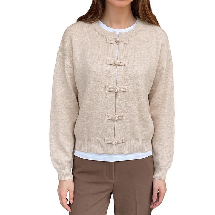 Damen Kurz geschnittener Strickcardigan mit chinesischen Knebelverschlüssen Echoarchiv