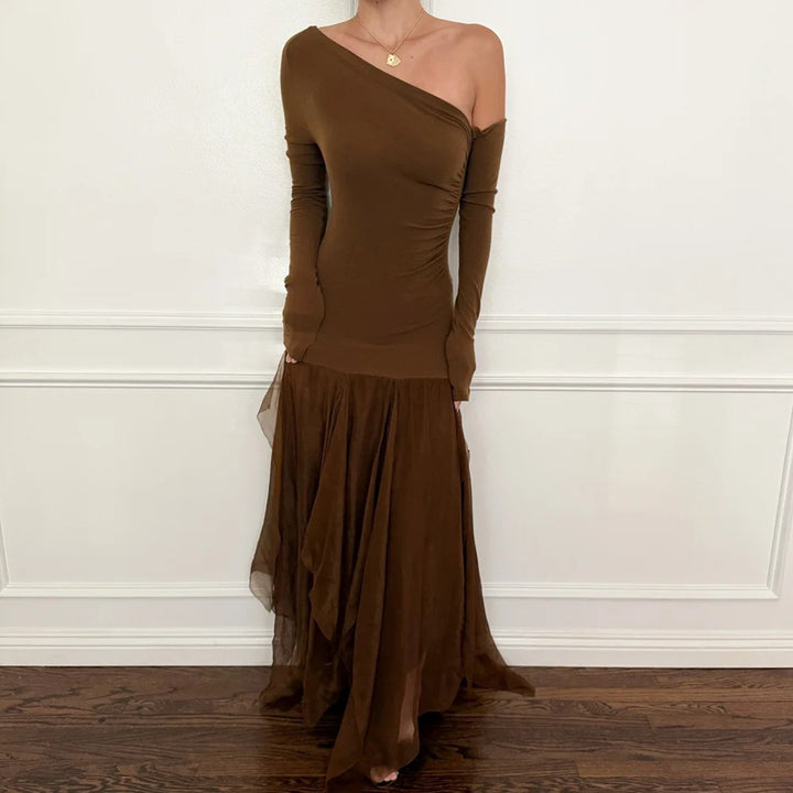 Damen Ein-Schulter-Abendkleid mit taillierter Stretch-Silhouette und mehrlagigem Tüll-Mermaidrock Echo Archiv