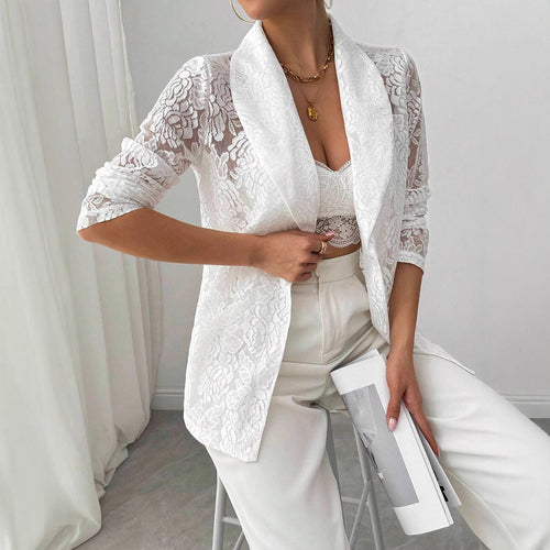 Damen nan Spitzenblazer mit Schalkragen und floraler Transparenz Echo Archiv