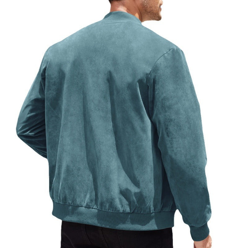 Herren urbaner Bomberjacke aus weichem Kunstleder mit elastischen Bündchen und seitlichen Reißverschlusstaschen Echoarchiv