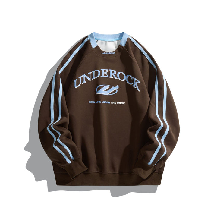 Unisex Oversize Rundhals-Sweatshirt mit Kontraststreifen und großem Logoprint Echoarchiv