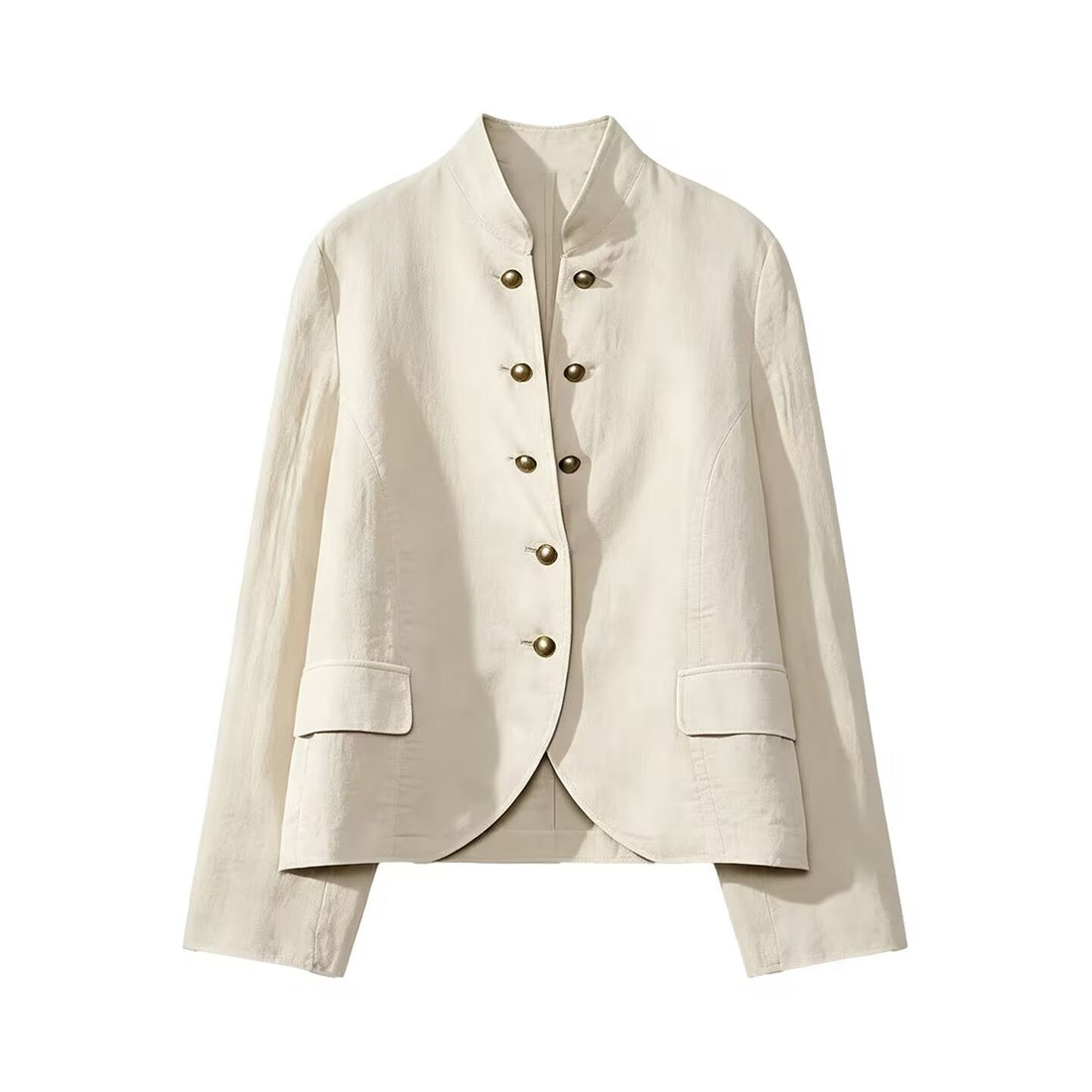 Damen Taillierter Stehkragen-Blazer mit dekorativen Metallknöpfen Echoarchiv