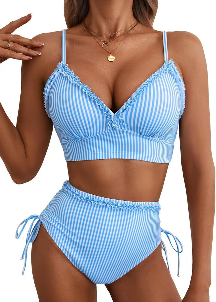 Damen Bikini-Set mit süßem Rüschendetail und hoch tailliertem Schnitt Echo Archiv