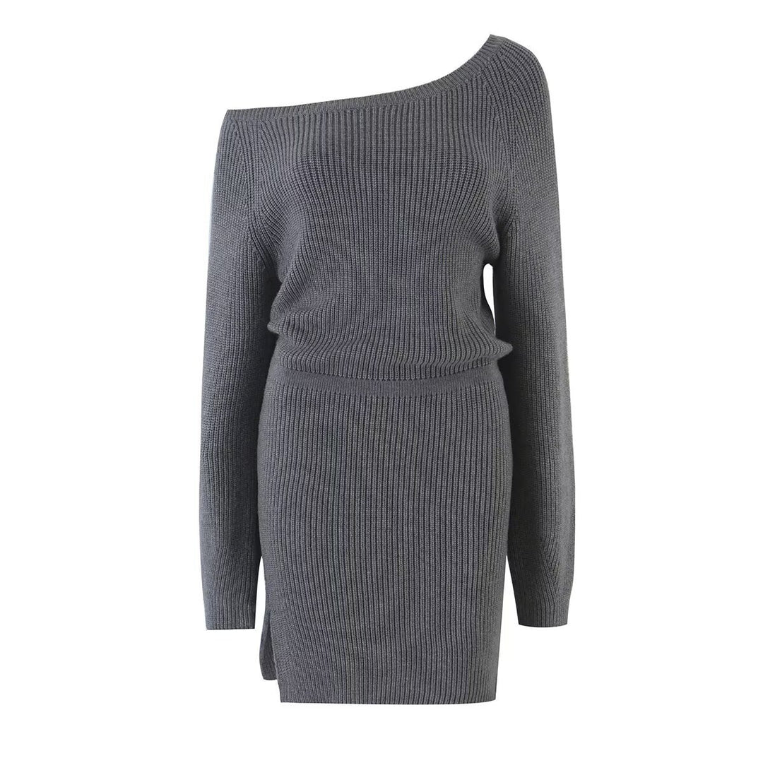 Damen Figurbetontes Rippstrick-Minikleid mit Ein-Schulter-Design und Taillenbündchen Echo Archiv