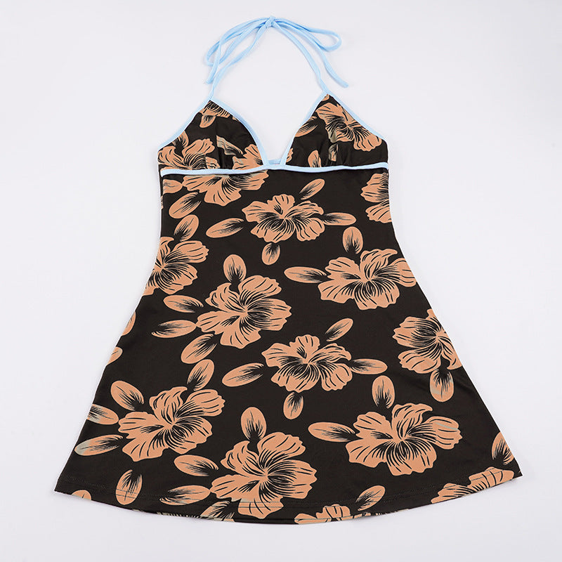 Damen Blütenmuster Strandkleid mit Spaghetti-Trägern und offener Rückenpartie Echo Archiv