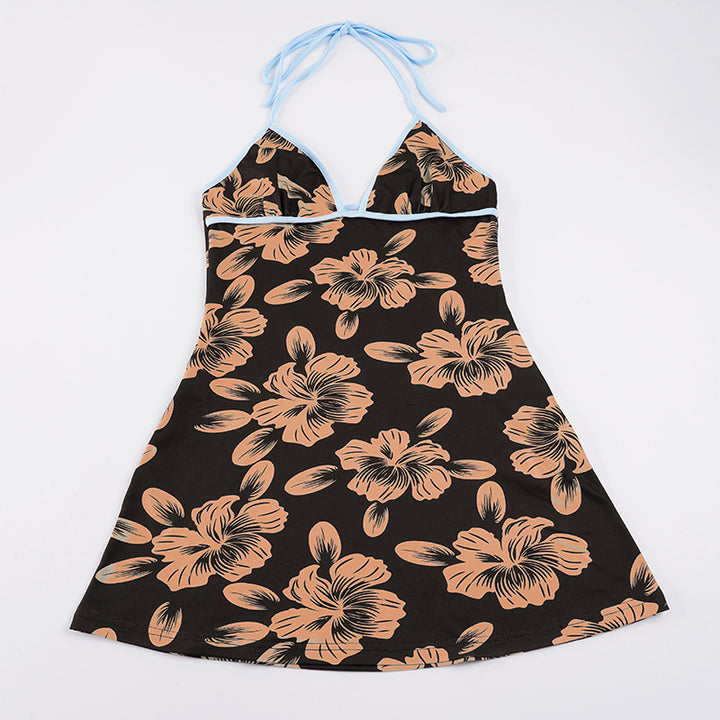 Damen Blütenmuster Strandkleid mit Spaghetti-Trägern und offener Rückenpartie Echo Archiv
