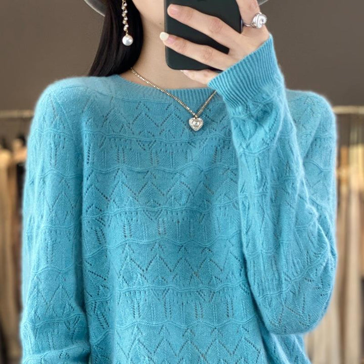 Damen Kuscheliger Feinstrickpullover mit Ajour-Diamantmuster und weiter Passform Echoarchiv