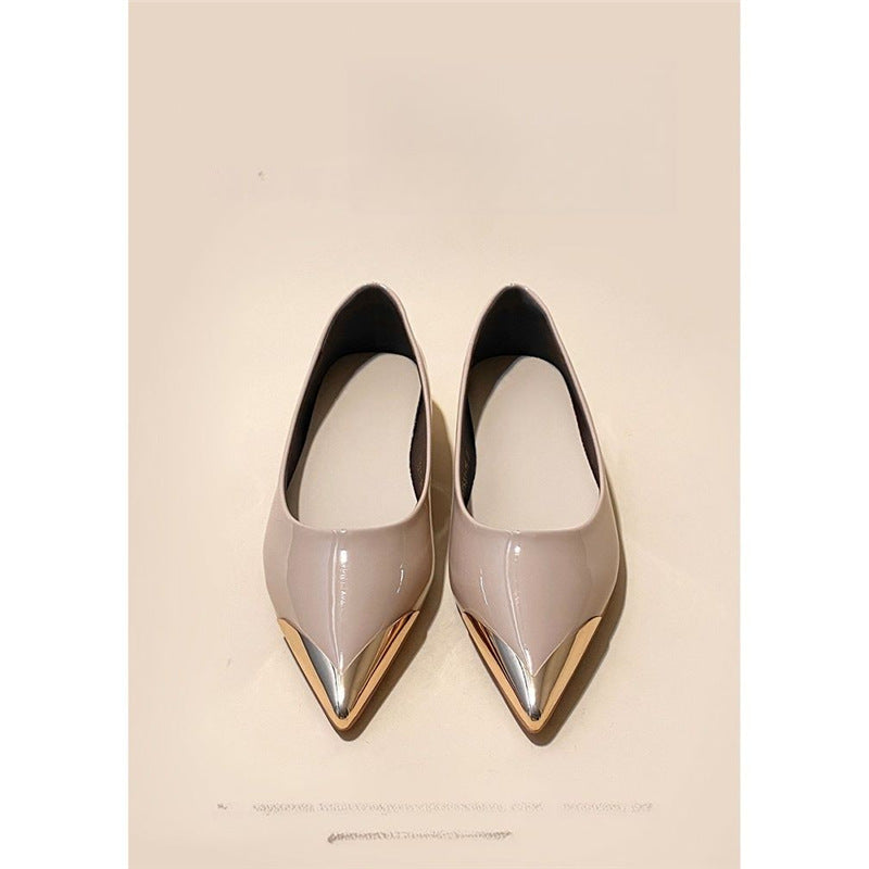 Damen spitz zulaufende flache Ballerina mit Leopardenmuster und Metallkappe – Lioré