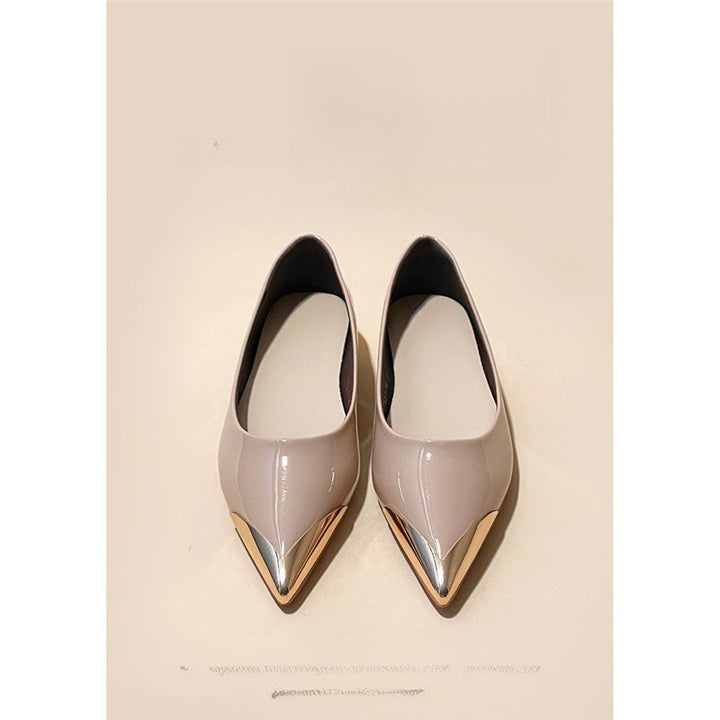 Damen spitz zulaufende flache Ballerina mit Leopardenmuster und Metallkappe – Lioré