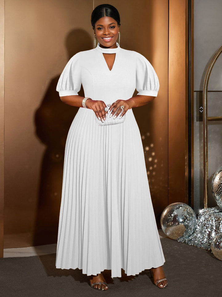 Damen Elegantes Maxikleid mit plissiertem Rock und Schlüsselausschnitt Echo Archiv