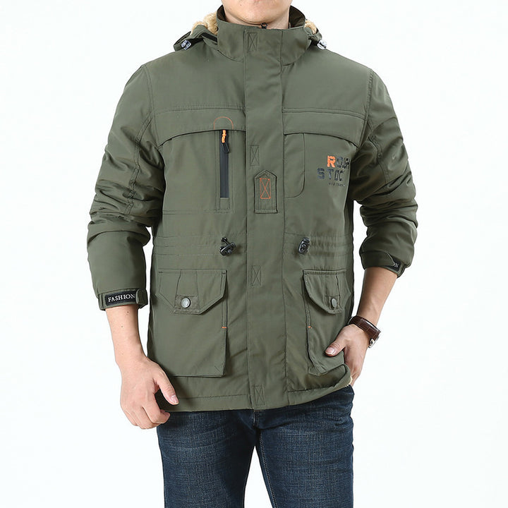 Herren Leichte Utility-Fieldjacke mit hohem Stehkragen, Mehrfachtaschen und Windschutz – Taviero