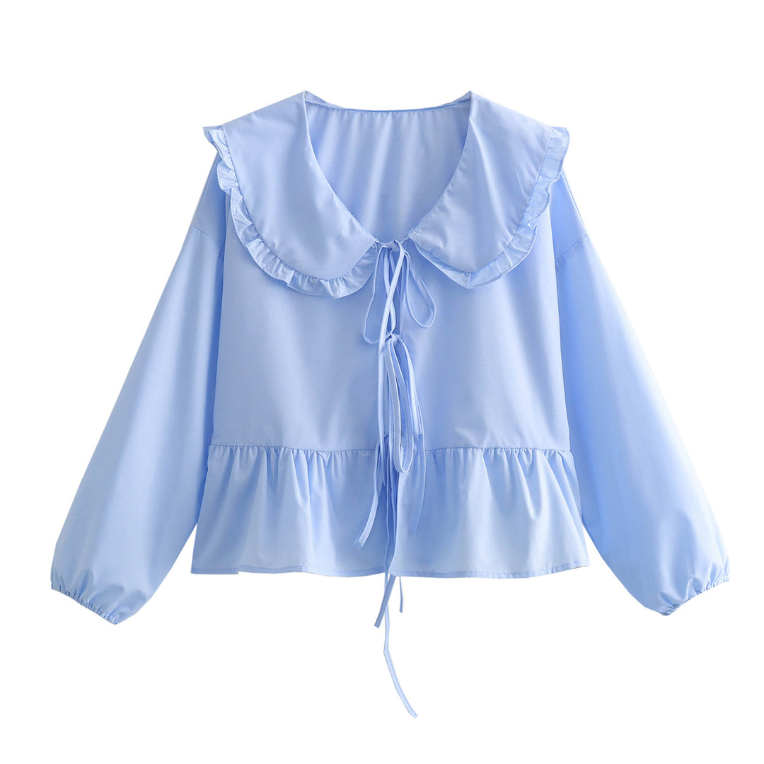 Damen Rüschenbluse mit großem Peter-Pan-Kragen, Bindebändern und Ballonärmeln Echo Archiv