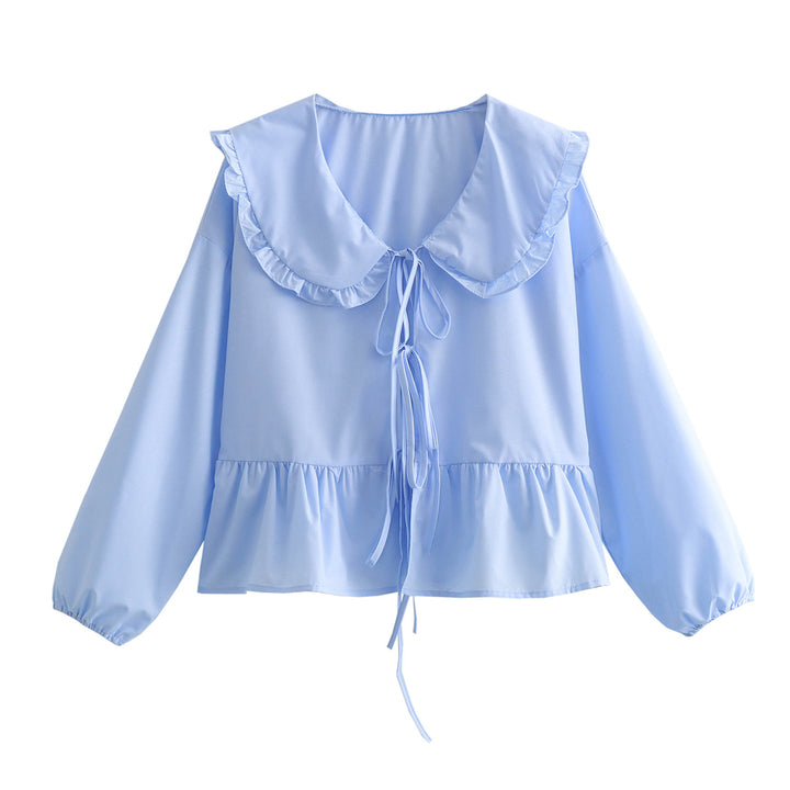 Damen Rüschenbluse mit großem Peter-Pan-Kragen, Bindebändern und Ballonärmeln Echo Archiv