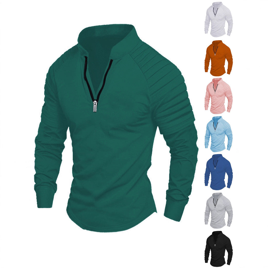 Herren Slim-Fit Troyer mit gesteppter Schulterpasse und halbem Reißverschluss – Cavarno
