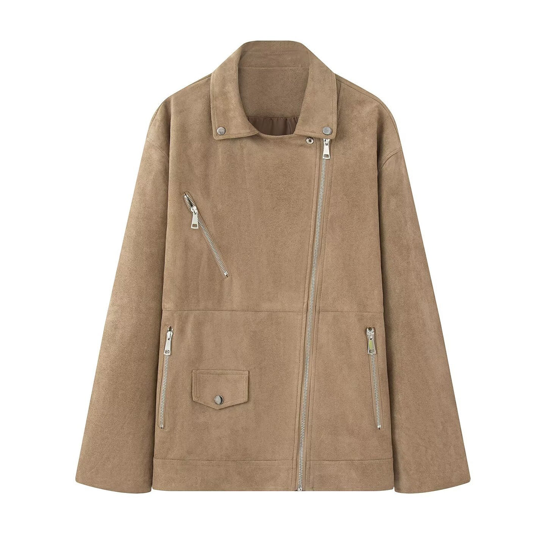 Damen Bikerjacke im Oversized Wildlederoptik mit asymmetrischem Reißverschluss Echoarchiv