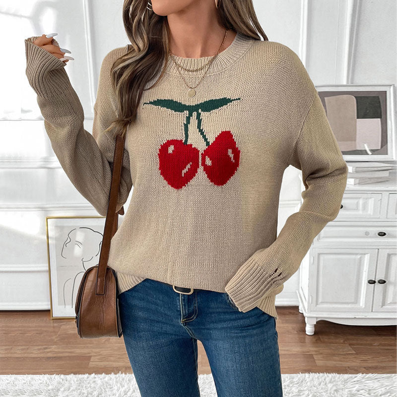 Damen Lässiger Pullover mit Kirschapplikationen Echo Archiv