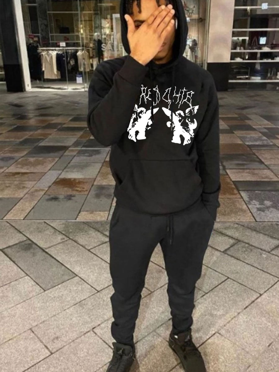 Herren Sportliches Hoodie und Jogginghose Set mit kreativem Grafikdesign Echoarchiv