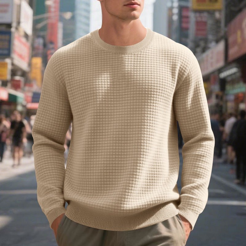 Herren warmer Pullover mit strukturiertem Gewebe und Rundhalsausschnitt Echoarchiv