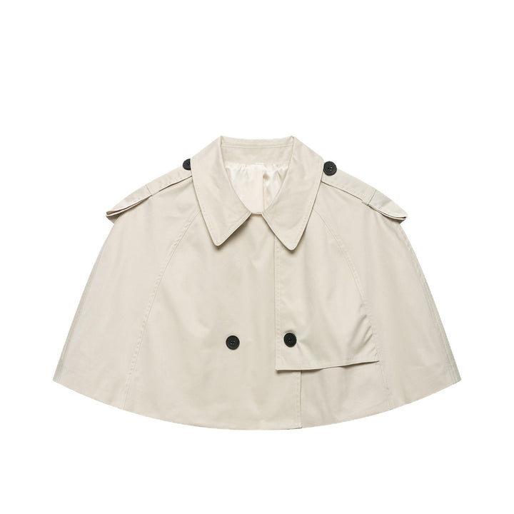 Damen Cropped Cape-Trench mit doppelreihiger Knopfleiste und Schulterklappen Echoarchiv