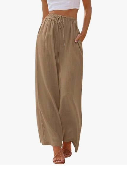 Damen nan weite Leinenhose mit elastischem Bund Kordel und Seitentaschen Echo Archiv
