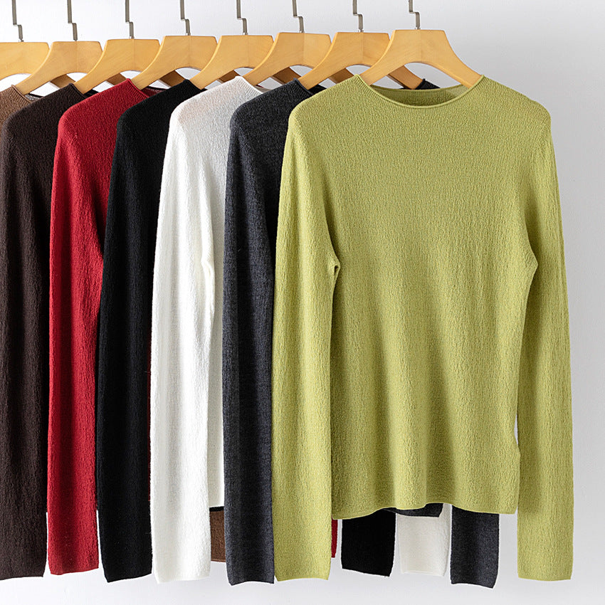 Damen Leichter strukturierter Langarm-Strickpullover mit Rundhals und feiner Crinkle-Optik Echoarchiv