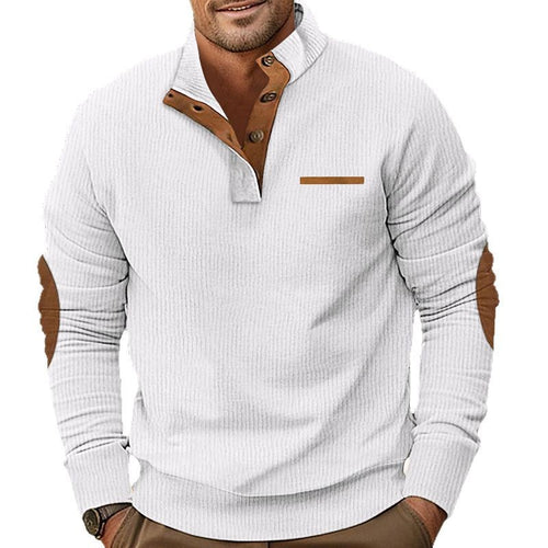 Herren nan strukturiertes Halbknopf-Stehkragen-Pullover mit Wildleder-Ellbogenpatches Echo Archiv