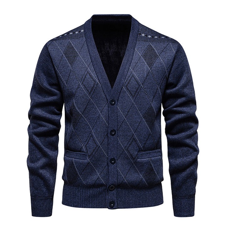 Herren stylische Strickjacke mit V-Ausschnitt und strukturiertem Muster Echoarchiv