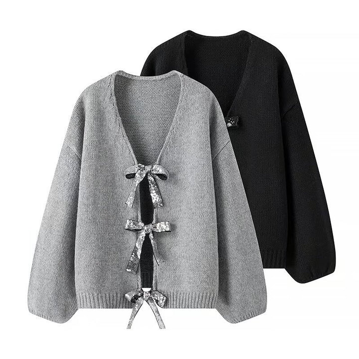 Damen Oversize-Strickcardigan mit V‑Ausschnitt und Pailletten‑Schleifen Echo Archiv