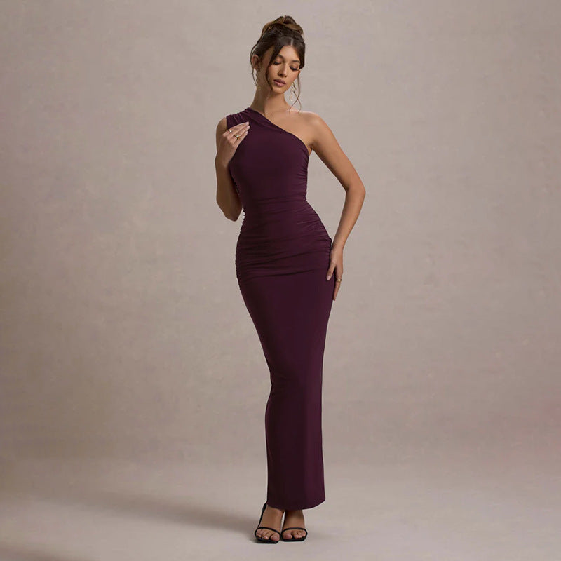 Damen schulterfreies Maxikleid mit Rüschendetails und figurbetonter Silhouette Echoarchiv