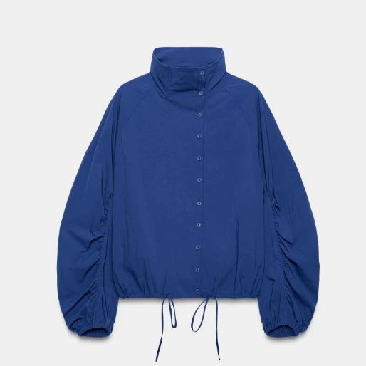 Damen Kurz geschnittene Wollmix-Jacke mit Stehkragen, Reißverschluss und Ballonärmeln Echo Archiv