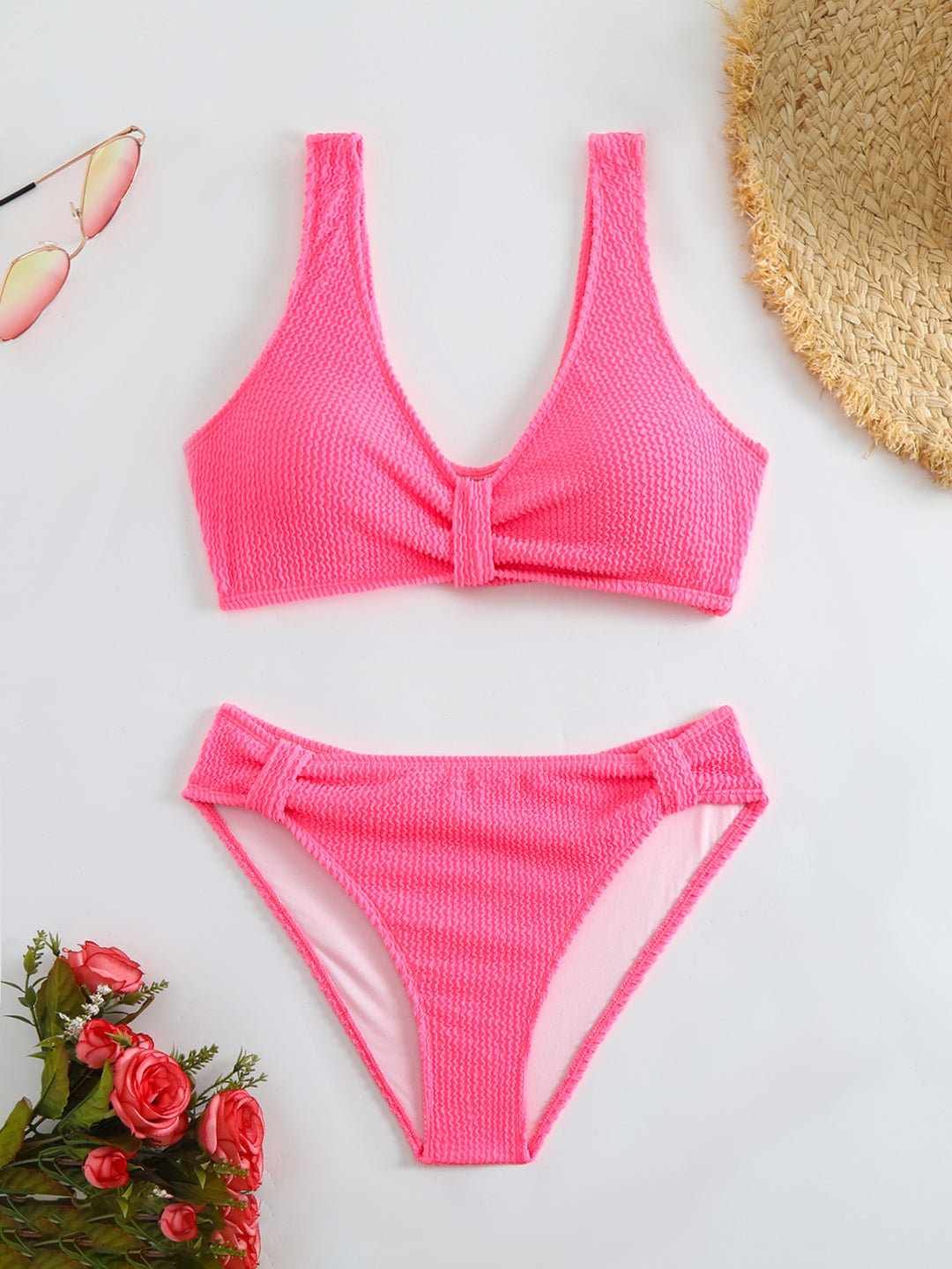 Damen strukturierter Bikini mit versetztem Band Echo Archiv