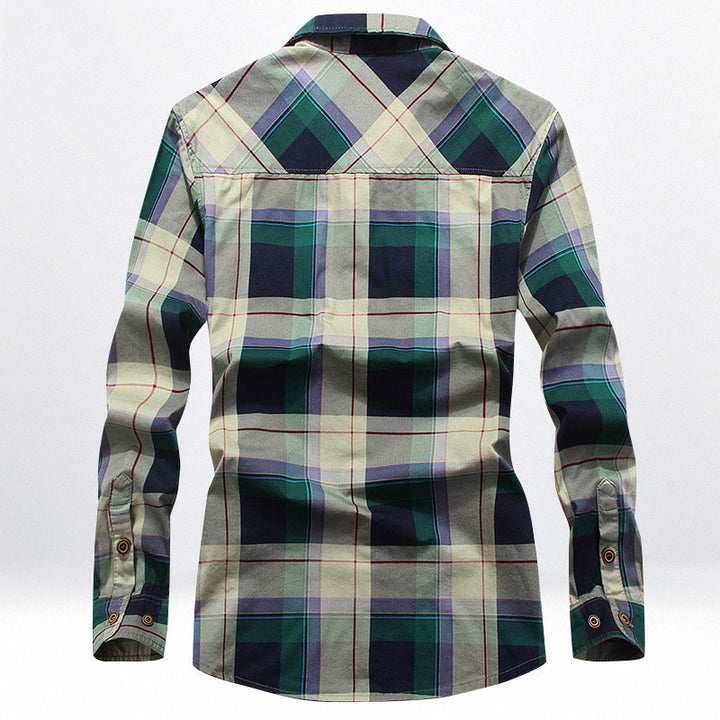 Herren kariertes Hemdjacke im Utility‑Stil mit Brustpattentaschen und Kontrastkragen – Taviero