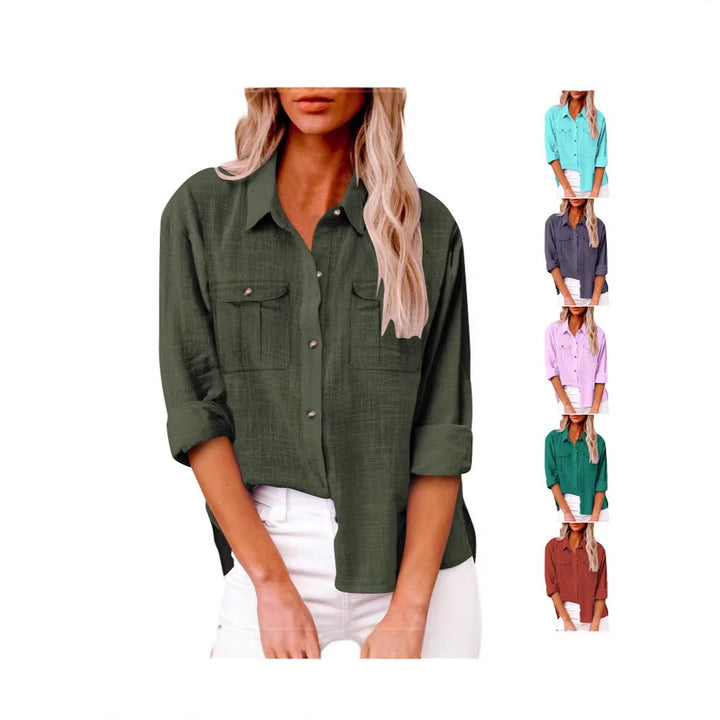 Damen Leichte Oversize-Hemdbluse aus Baumwollmischung mit Brusttaschen – Élovi