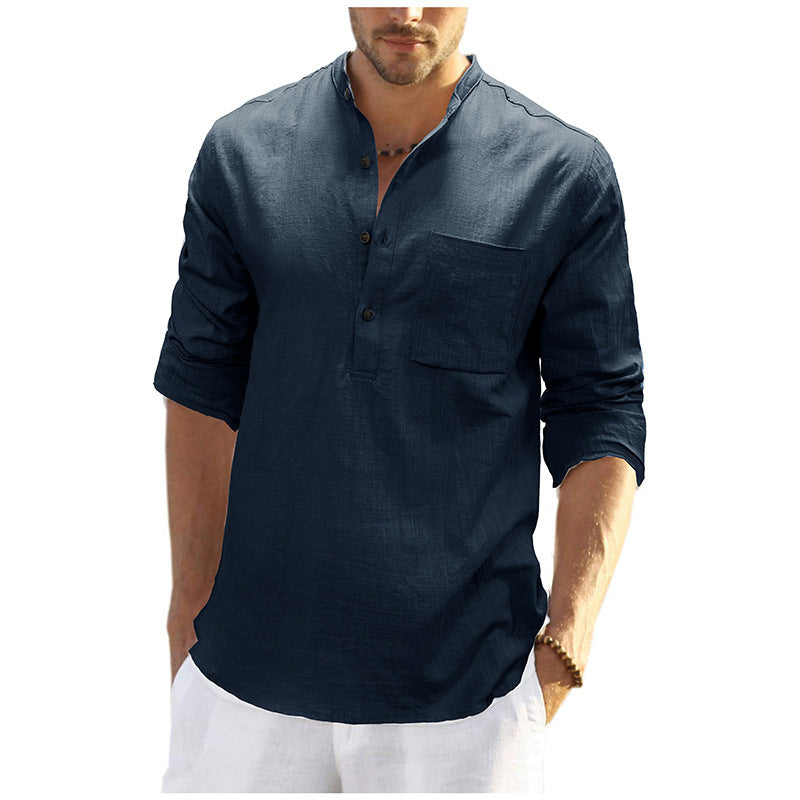 Herren Leinenhemd mit klassischem Henley-Ausschnitt und praktischer Brusttasche Echoarchiv