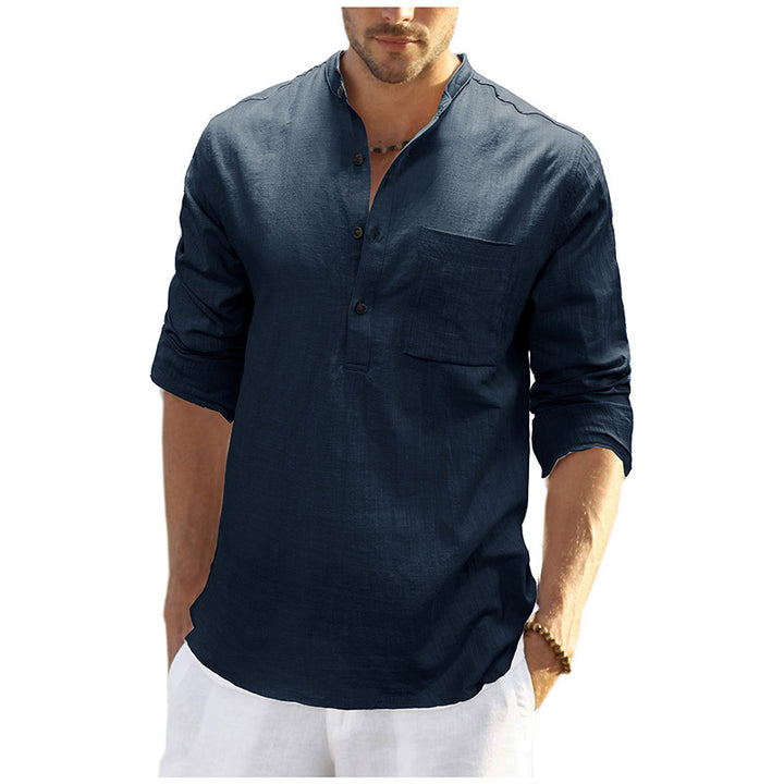 Herren Leinenhemd mit klassischem Henley-Ausschnitt und praktischer Brusttasche Echoarchiv